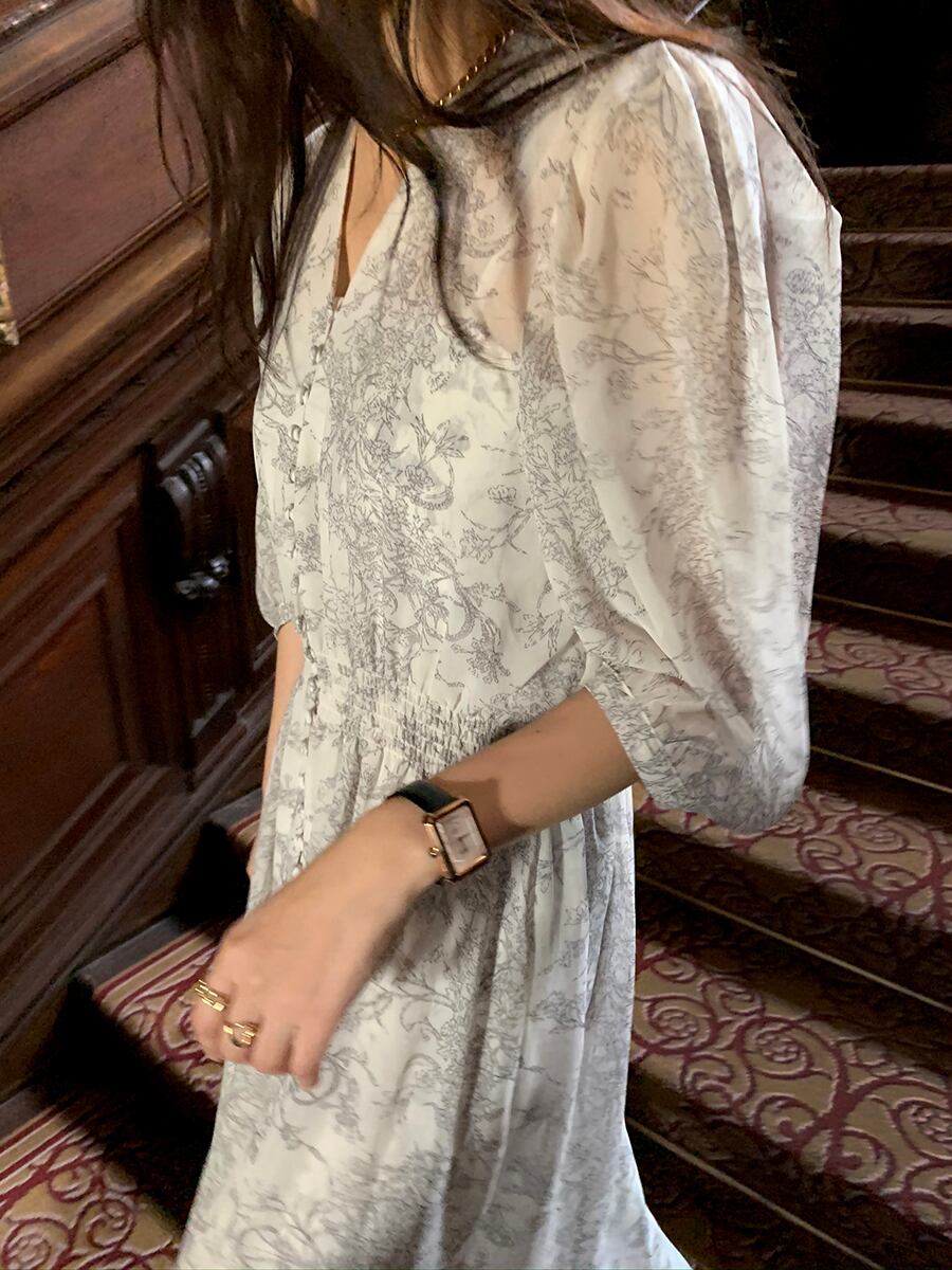 【dress】Vネック花柄シフォンワンピース G20747