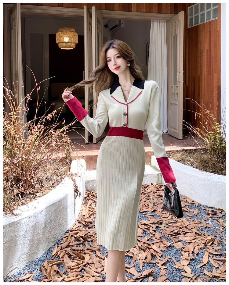 【dress】配色ニットワンピース　M25706