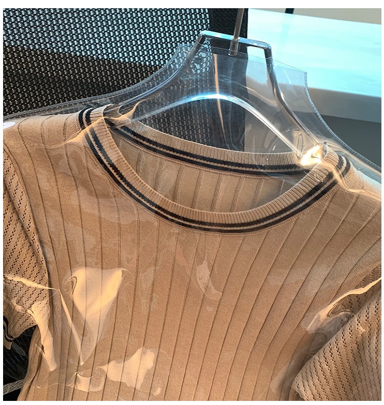 【tops】3色ラウンドネックニットＴシャツF7286