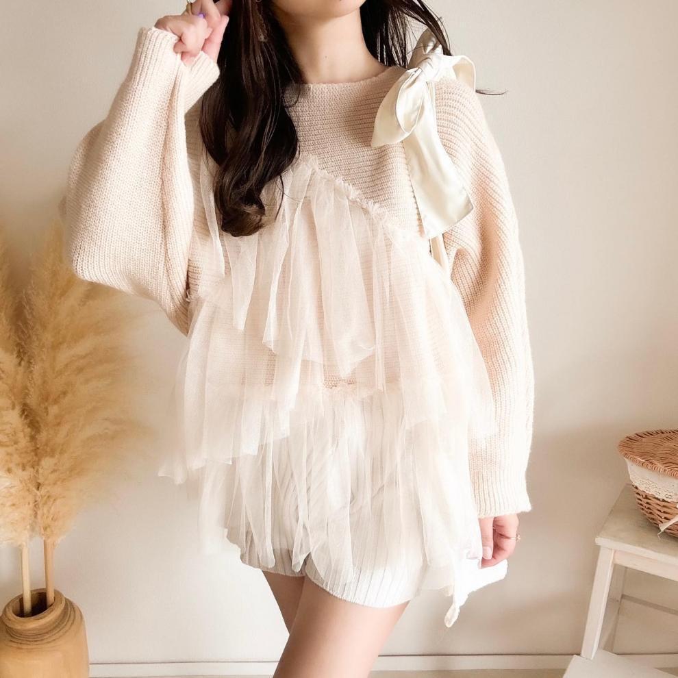 【tops】チュールドッキングニットセーター　M27082