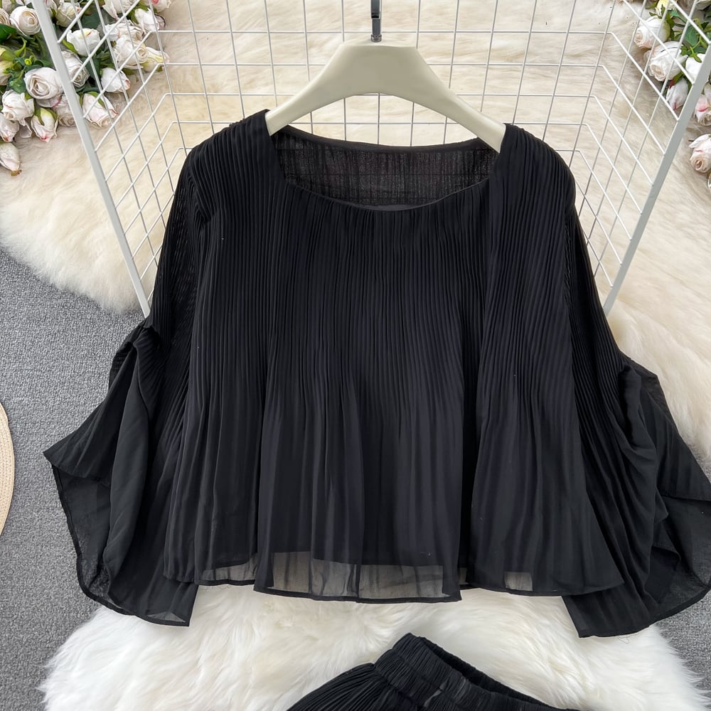 【set】シフォントップス+ガウチョパンツ２点セットG20355