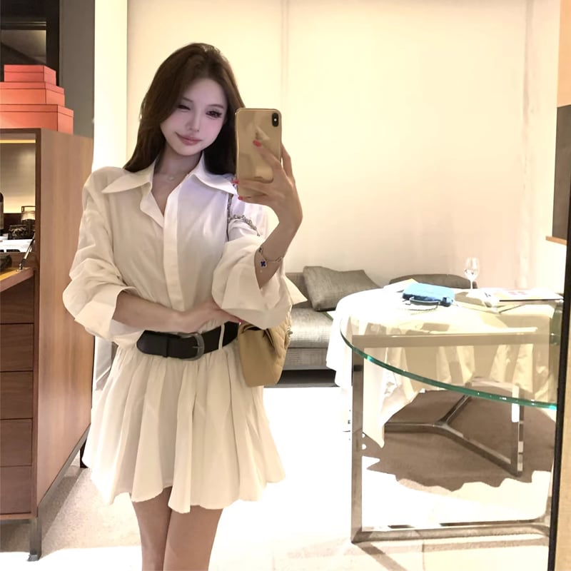 【dress】ベルト付きシャツワンピース Q7904