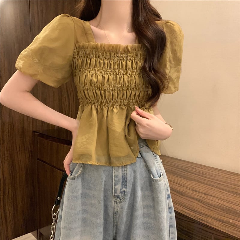 【tops】スクェアネックギャザーブラウスF7543