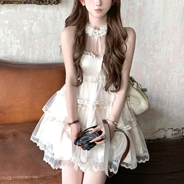 【dress】レースドッキングホルターネックワンピース　M30200
