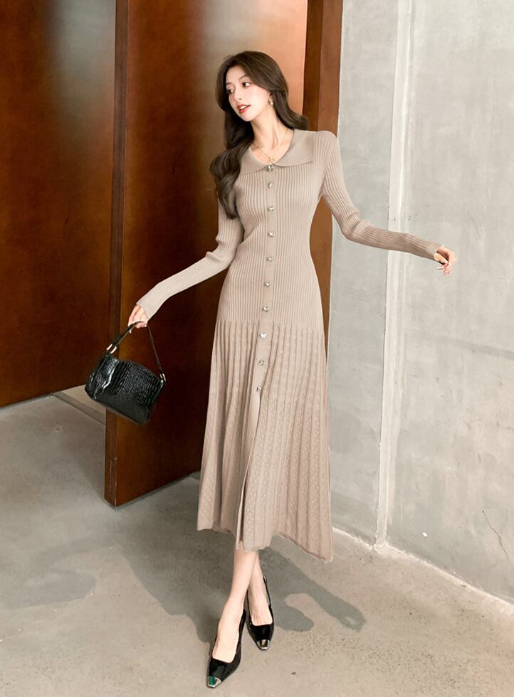 【dress】ニットプリーツワンピース Q7409