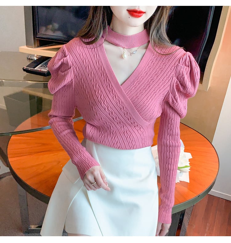【tops】パフスリーブニットトップス　M18687