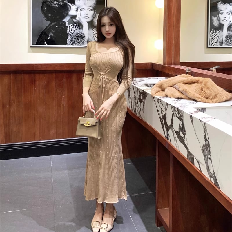 【dress】ロングニットワンピース Q7601