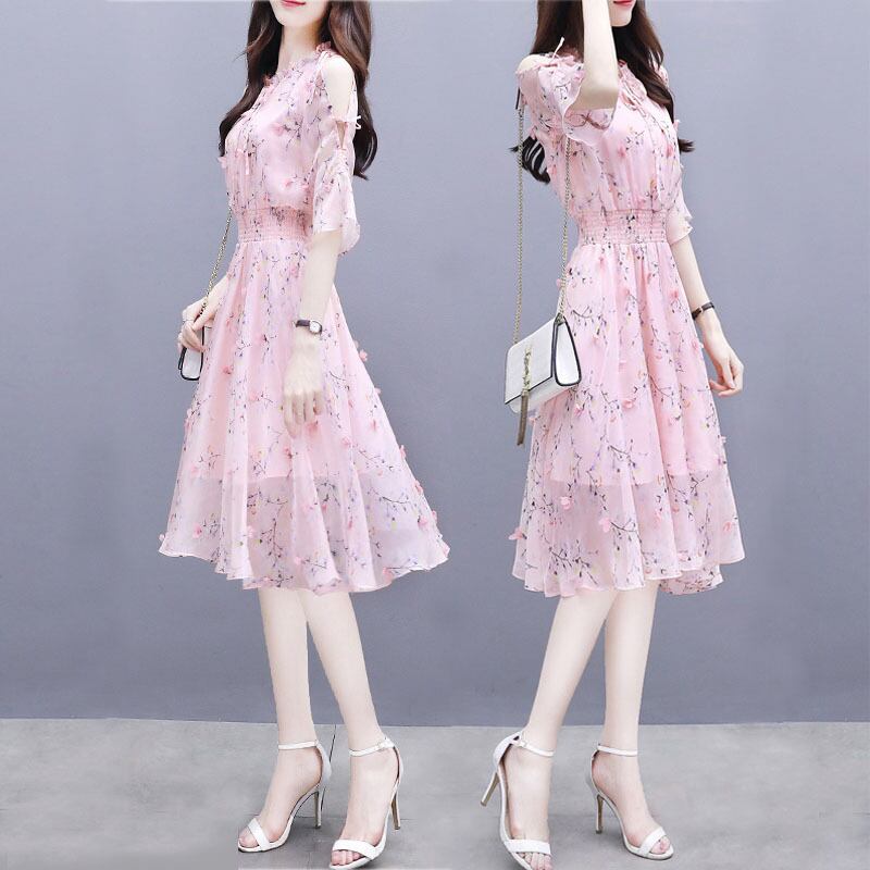 【dress】韓国風好感度100％気質満点シフォンスウィート花柄ワンピース