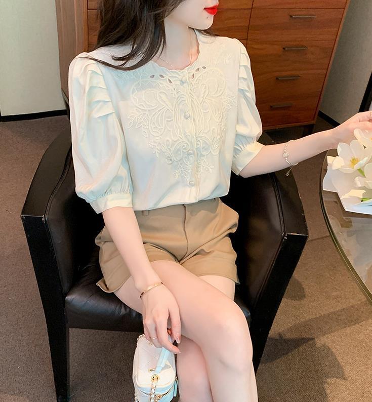 【tops】透かし彫りブラウスF7502