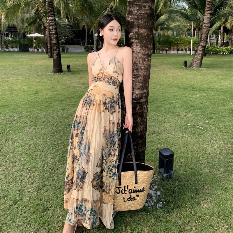 【dress】Vネックプリントワンピース　M24977