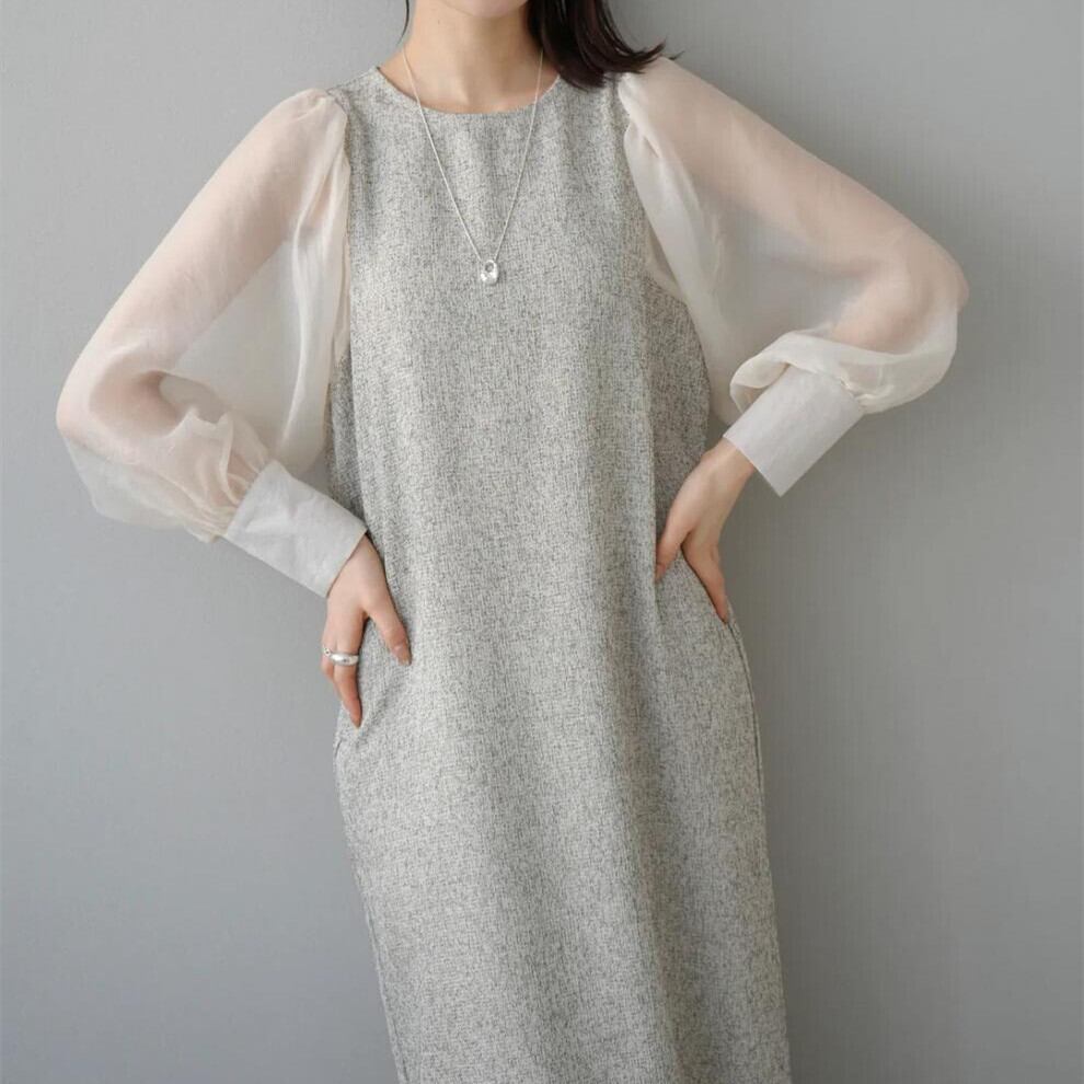 【dress】シアースリーブドッキングワンピース　N2964