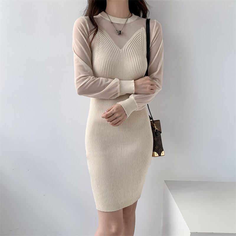 【dress】ドッキングニットワンピース　M18046