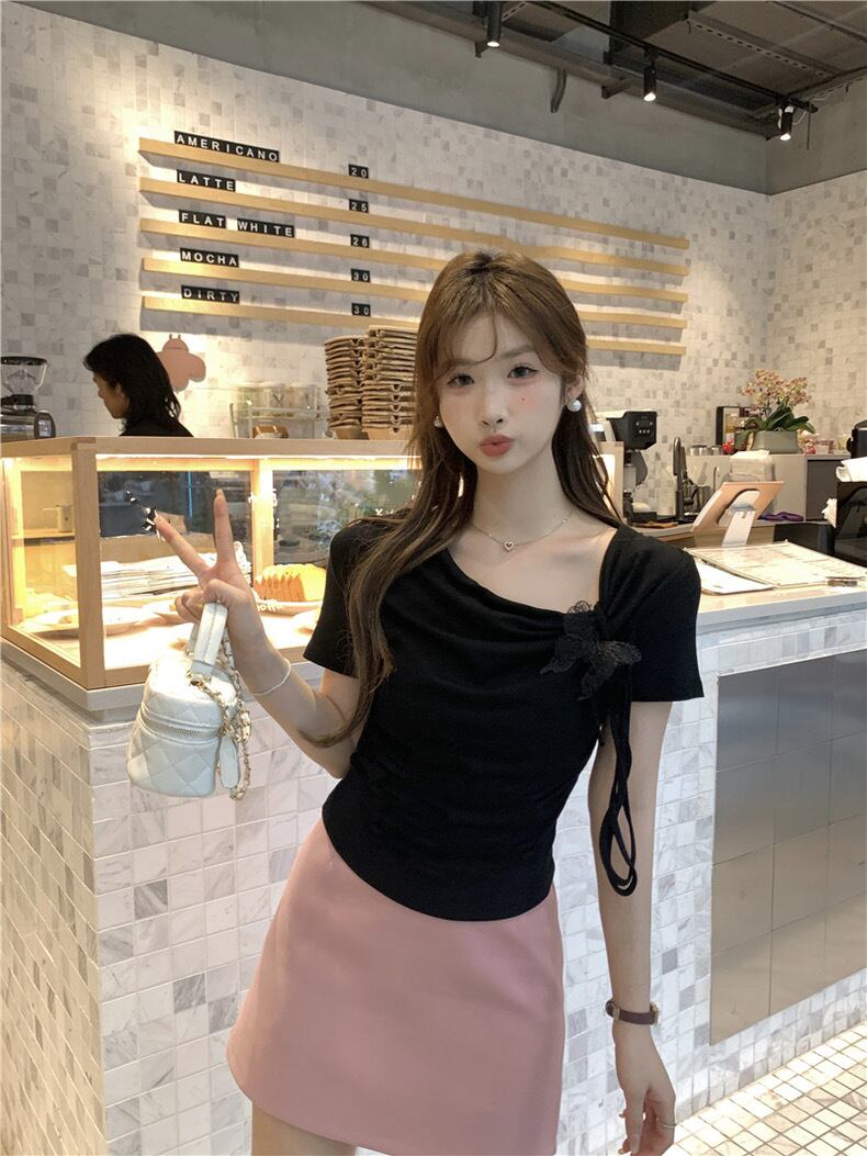 【tops】リボンイレギュラーTシャツG21557