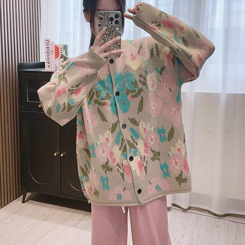 【outer】プリントニットカーデ　M25873