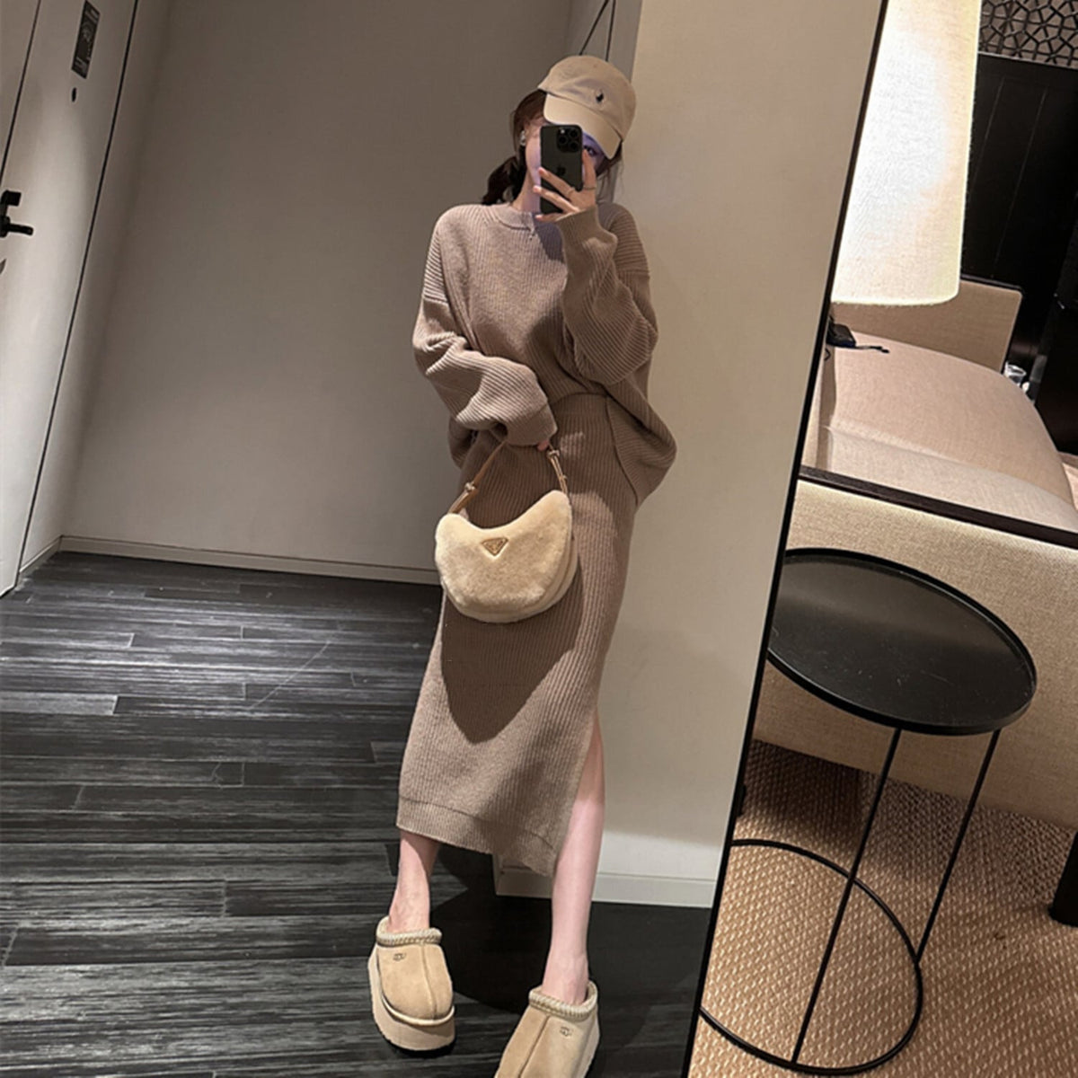 【set】バックスリットニットトップス×スカートセット　N2791