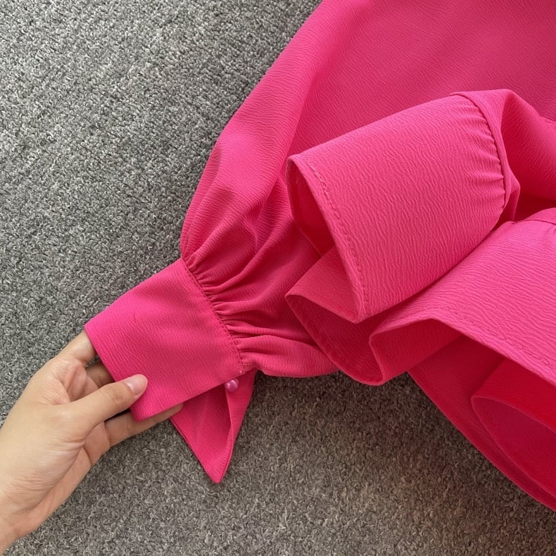 【tops】ウェスト絞りフリルブラウスF6982