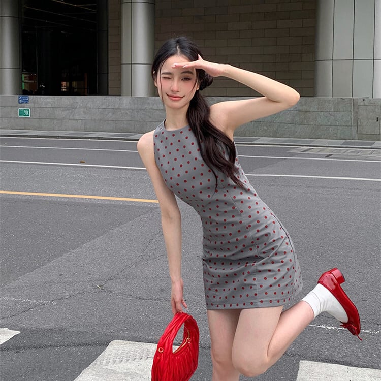 【dress】ノースリーブドット柄ワンピース　M30052