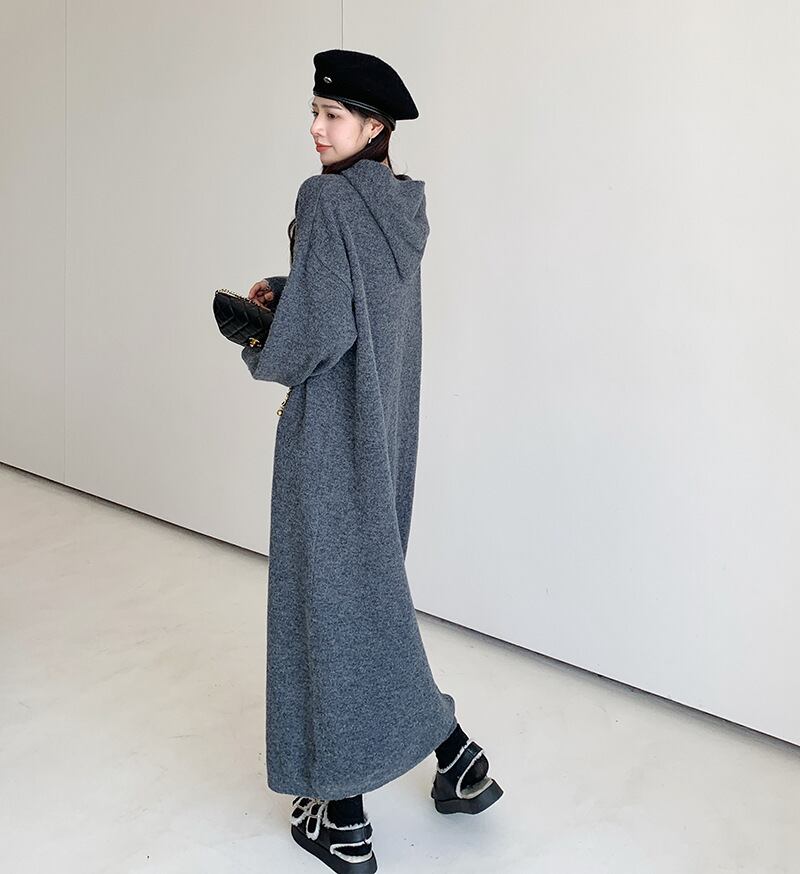 【dress】フード付きロングニットワンピース　N2186