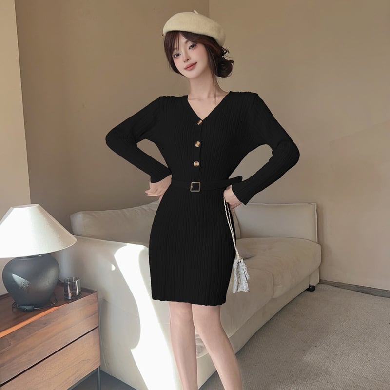 【dress】Vネックニットワンピース　M28378