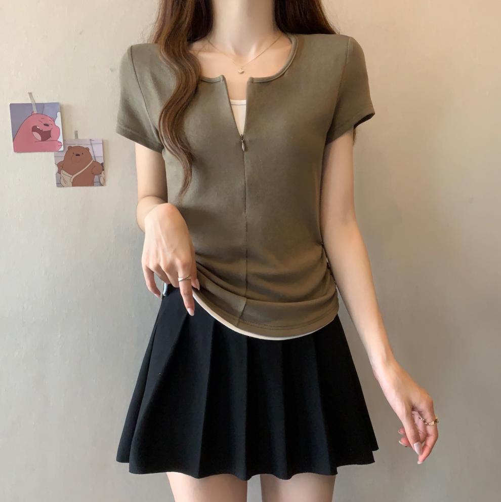 【tops】偽二つ切り替えTシャツG21042