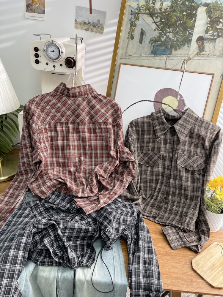 【tops】チェック柄シャツトップス　M25714