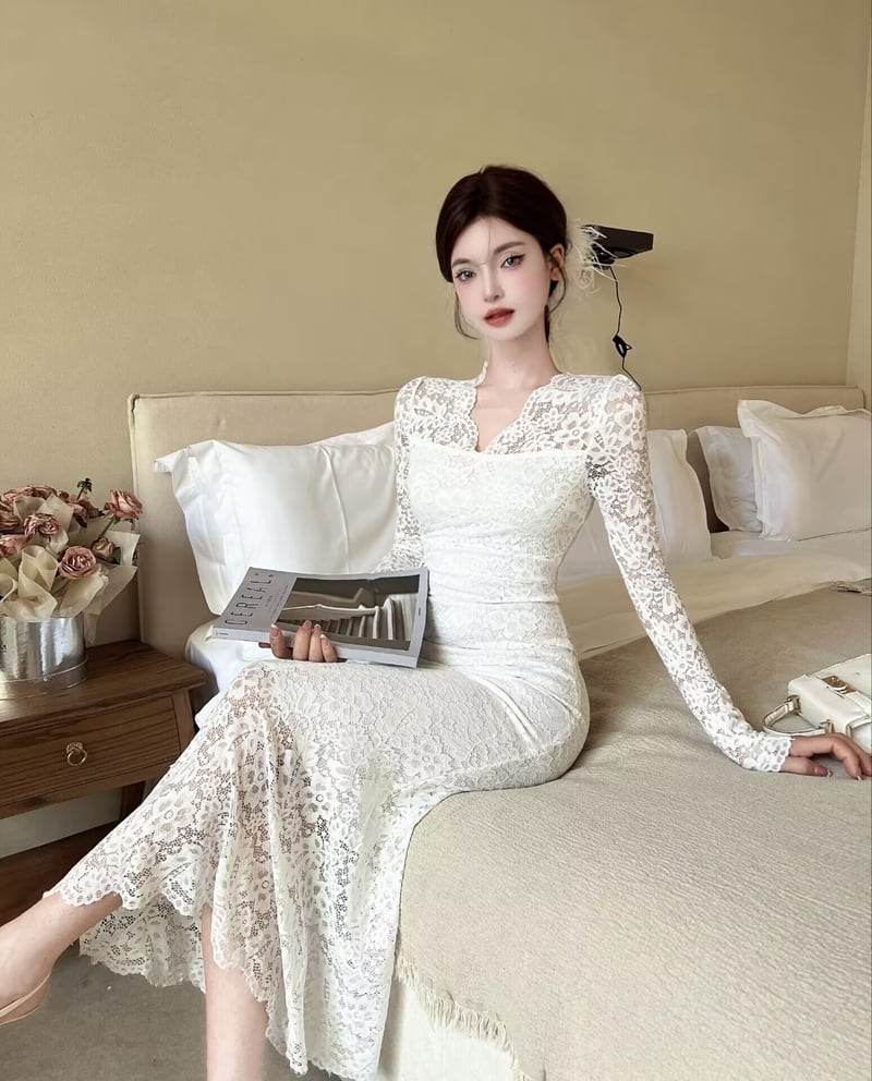 【dress】レースマーメイドワンピース　M28027