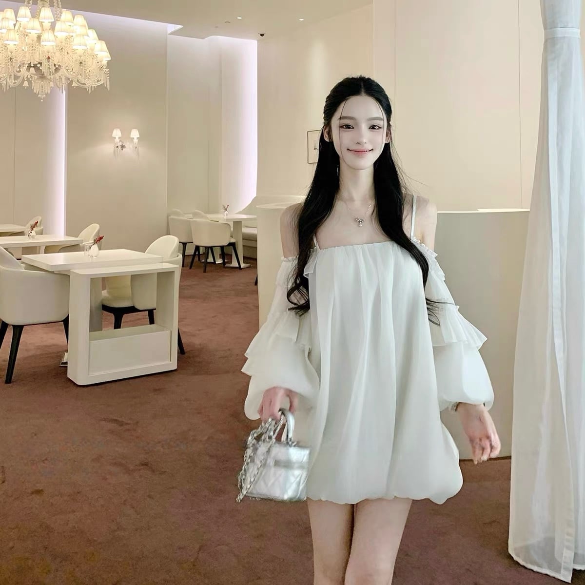 【dress】パフスリーブバルーンミニワンピース　N3581