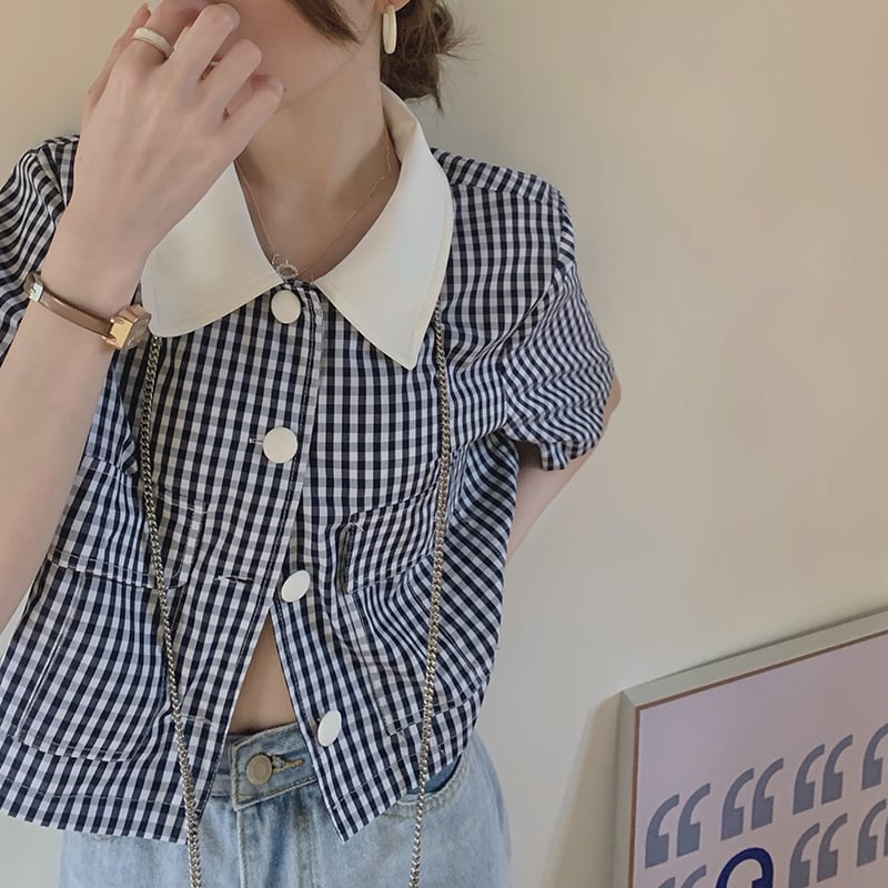 【tops】チェック柄シャツトップス　M25316