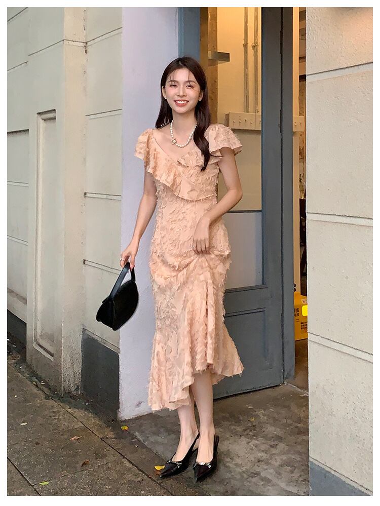 【dress】Vネックフリンジワンピース G20071