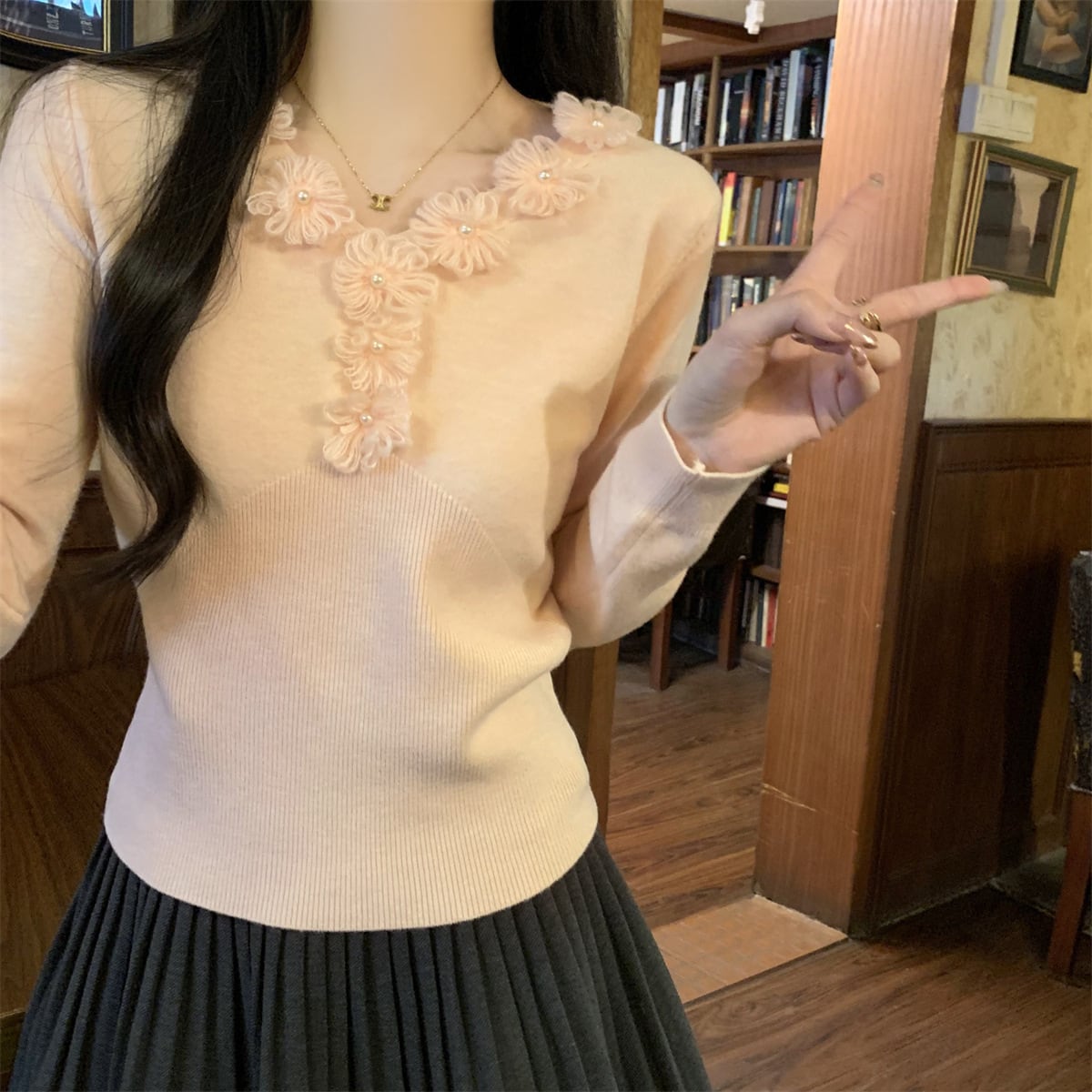 【tops】立体フラワーニットトップス　M28671