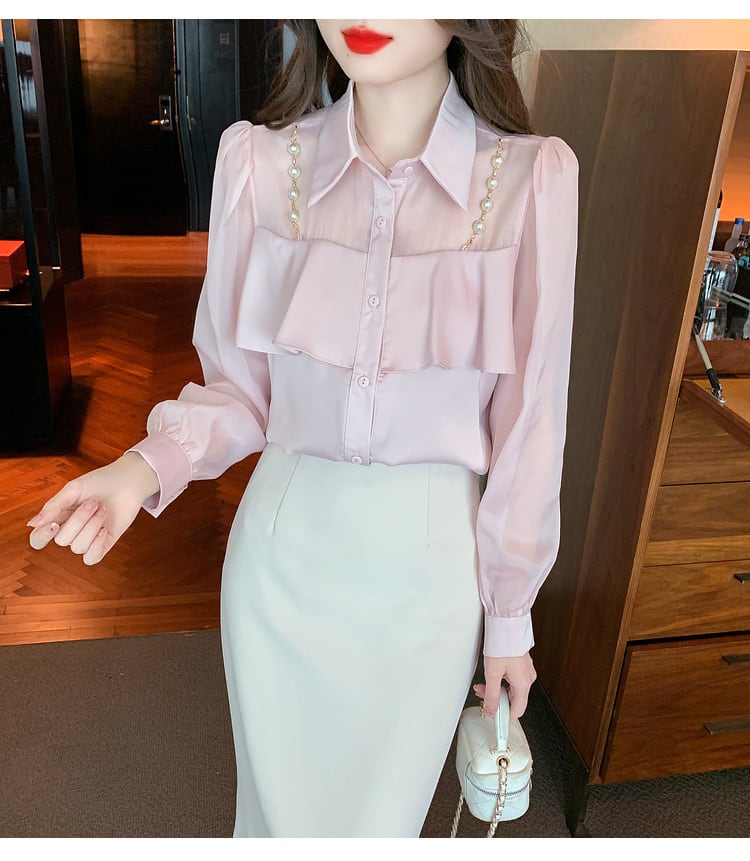 【tops】フリルシャツトップス　M25659