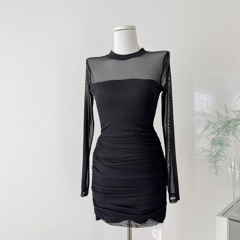 【dress】透け感チュールワンピース Q7675