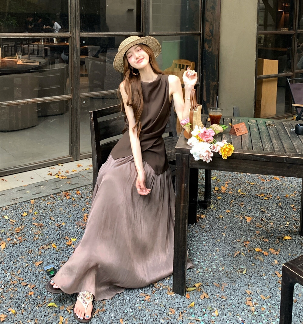 【set】バックリボントップス×ロングスカートセット N3579