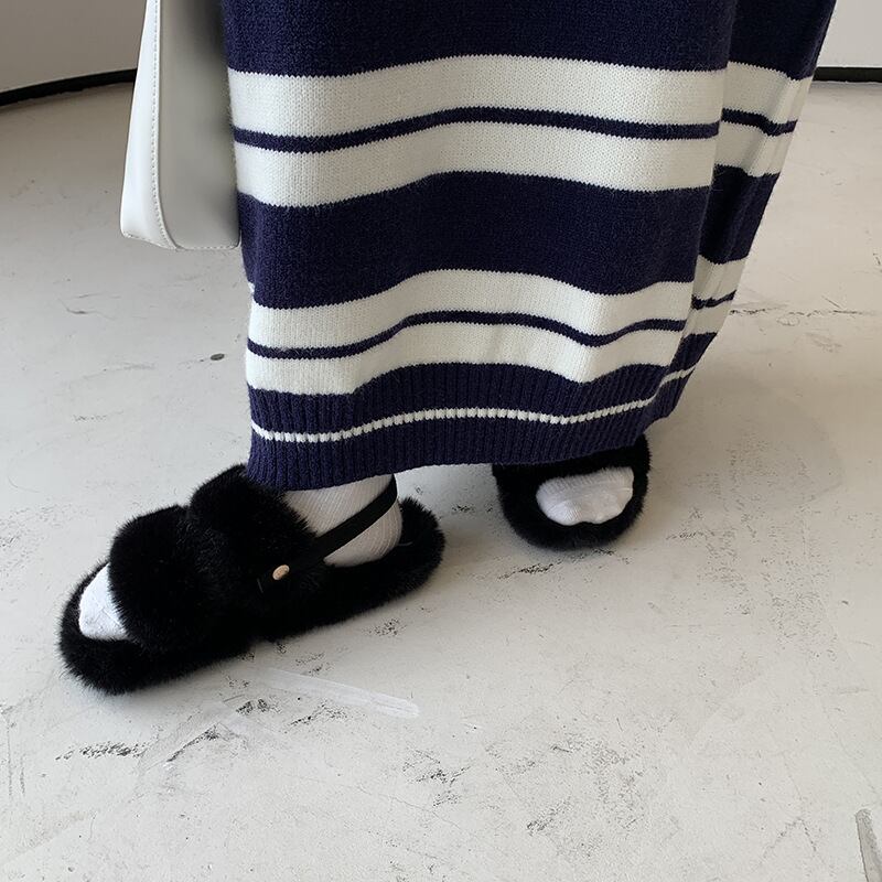 【dress】ボーダー柄ロングニットワンピース　N2185