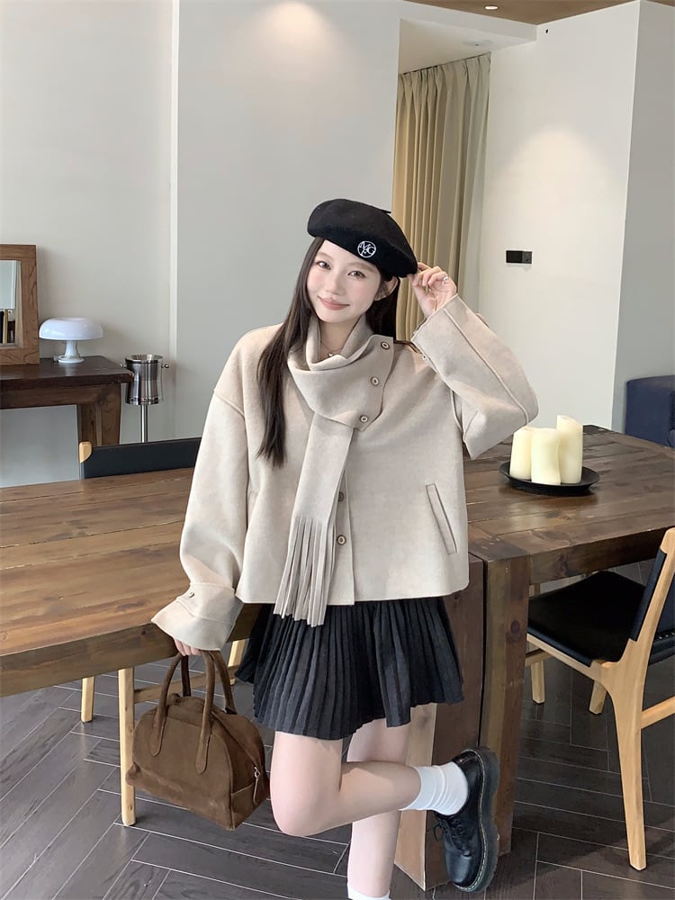 【outer】ショートコートマフラー付き　M27679