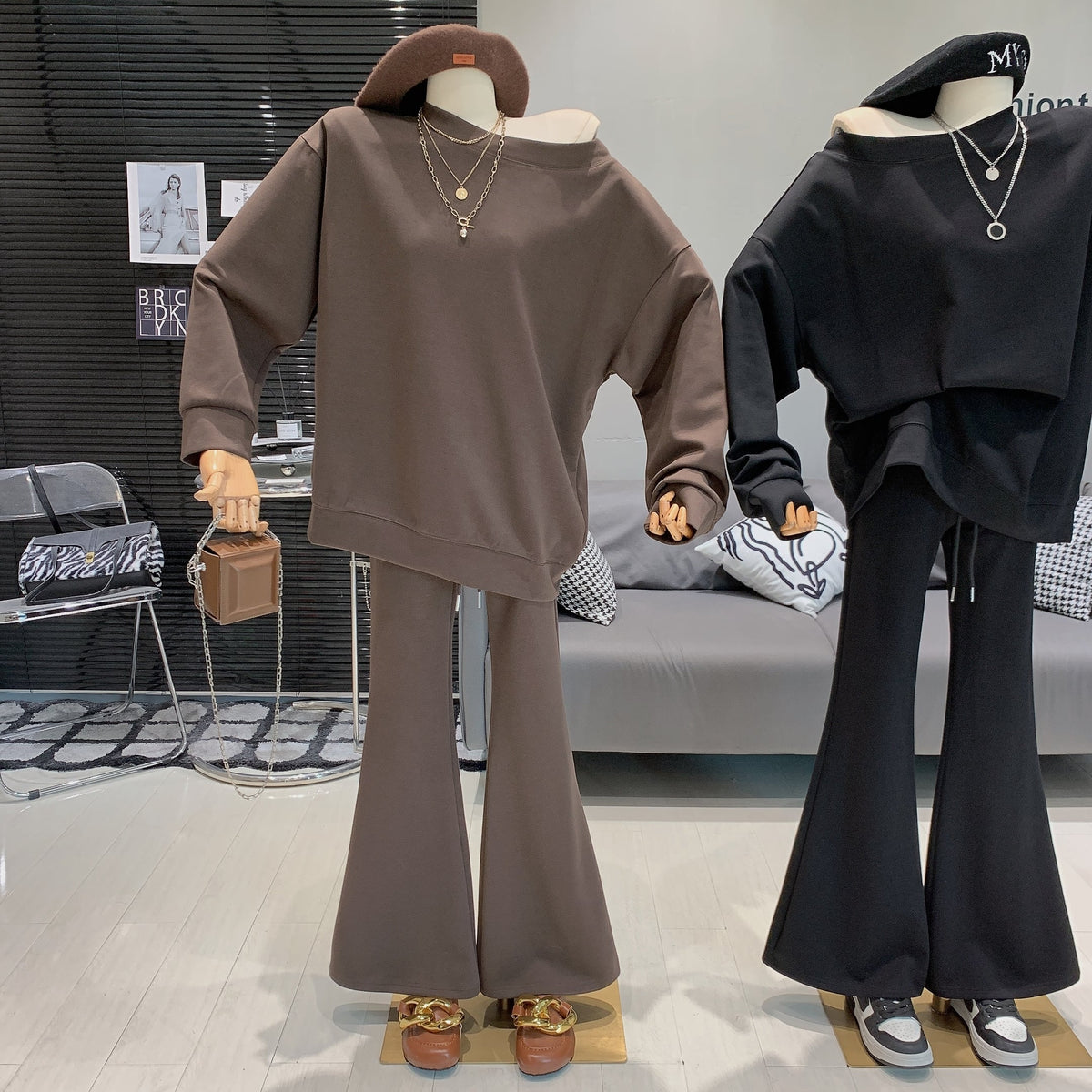 【set】オフショルダートップス×フレアパンツセット    N2732