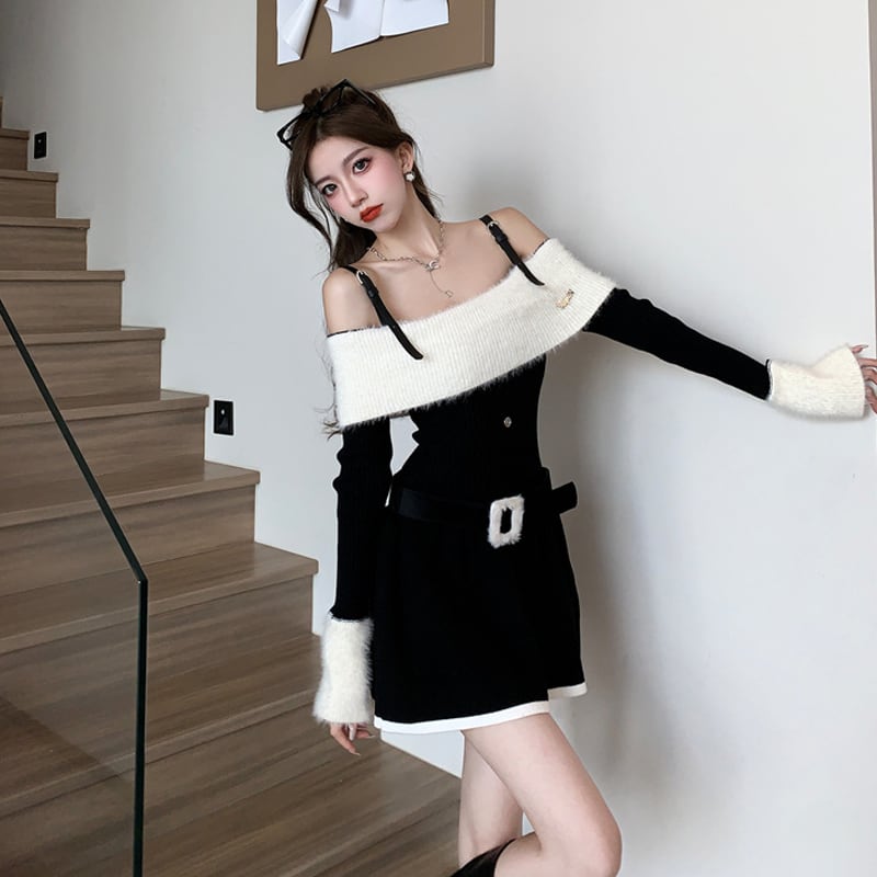 【dress】ストラップショルダーニットワンピース Q6849