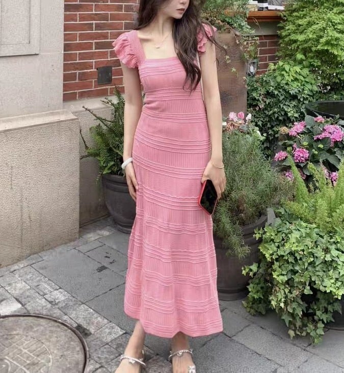 【dress】カットワークニットワンピース　M24657