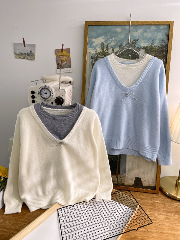 【tops】切り替え配色ニットトップス　M28623