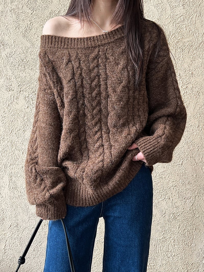 【tops】オフショルダーニットトップス　N2912