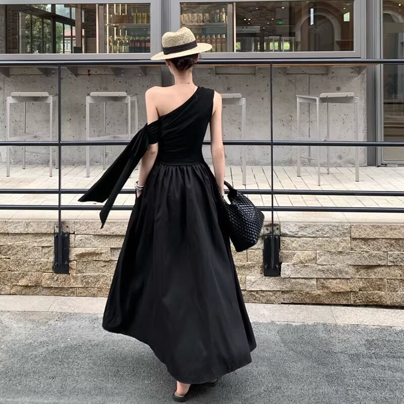【dress】ワンショルダーAラインロングワンピース Q8265