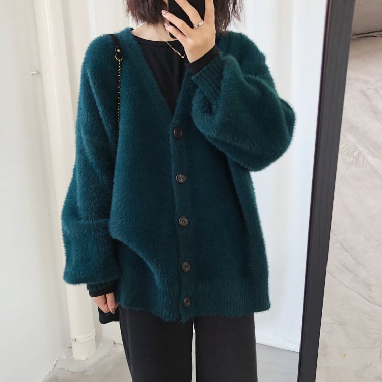 【outer】Vネックシャギーニットカーデ　M26229