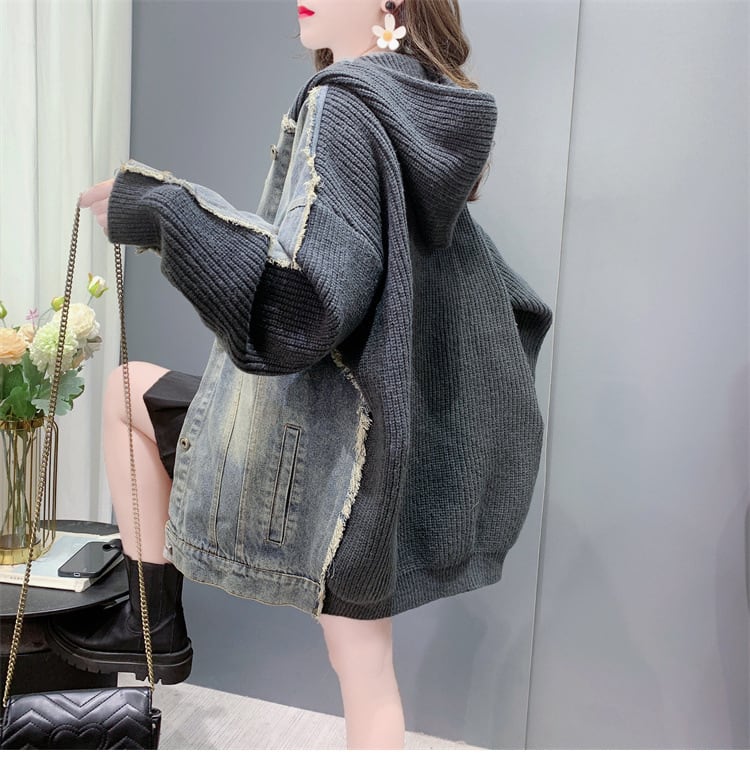 【outer】デニム切り替えニットカーデ　M26957