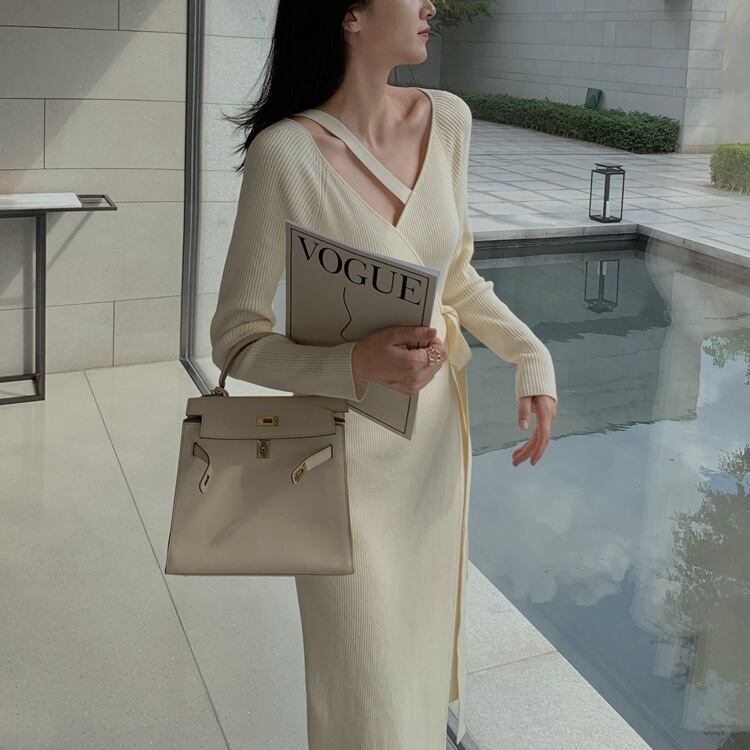 【dress】優しい雰囲気!気質満点レトロスウィートフランス風秋ニットワンピース G2402