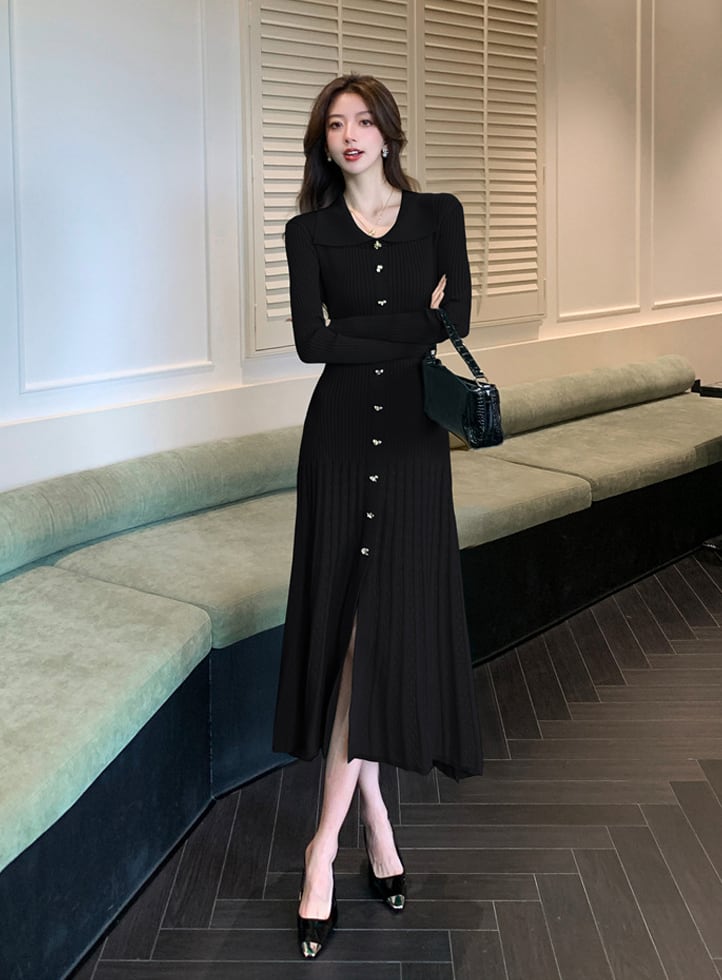 【dress】ニットプリーツワンピース Q7409