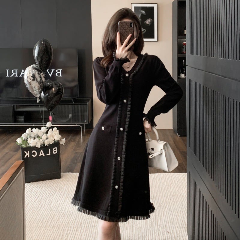 【dress】Vネックニットワンピース　M25490