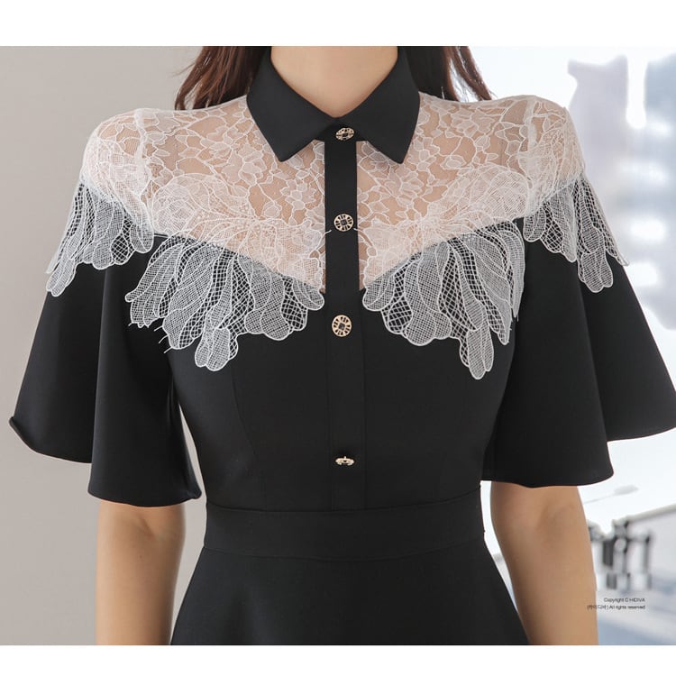 【dress】レース切り替え透かし彫りワンピース G21483