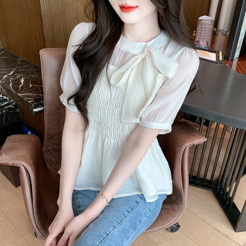 【tops】リボン付きシャツトップス　M23925
