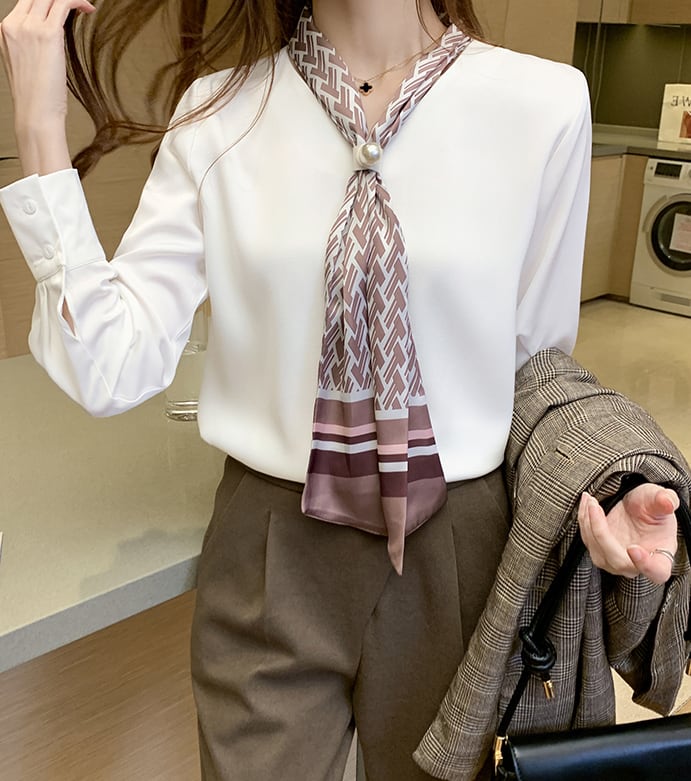 【tops】春新作バンドカラー長袖体型カバーファッションプリント配色シャツF0672