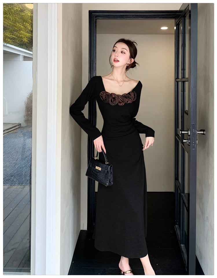 【dress】立体フラワーニットワンピース　M26416